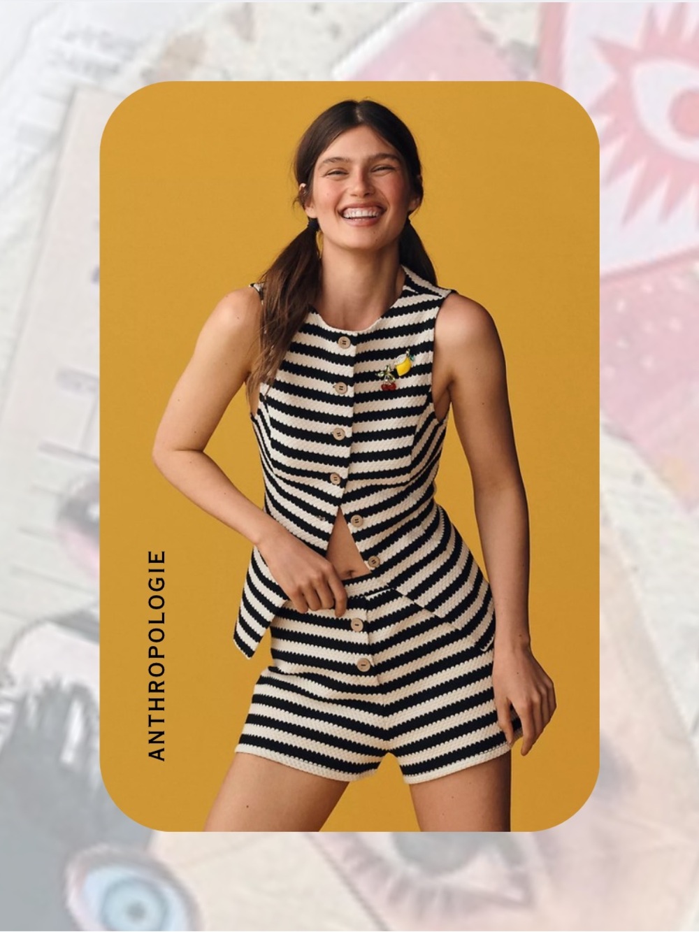 🎉Anthropologie Black & White Striped Knit Button Up Sleeveless Vest Top - Picture 2 of 15